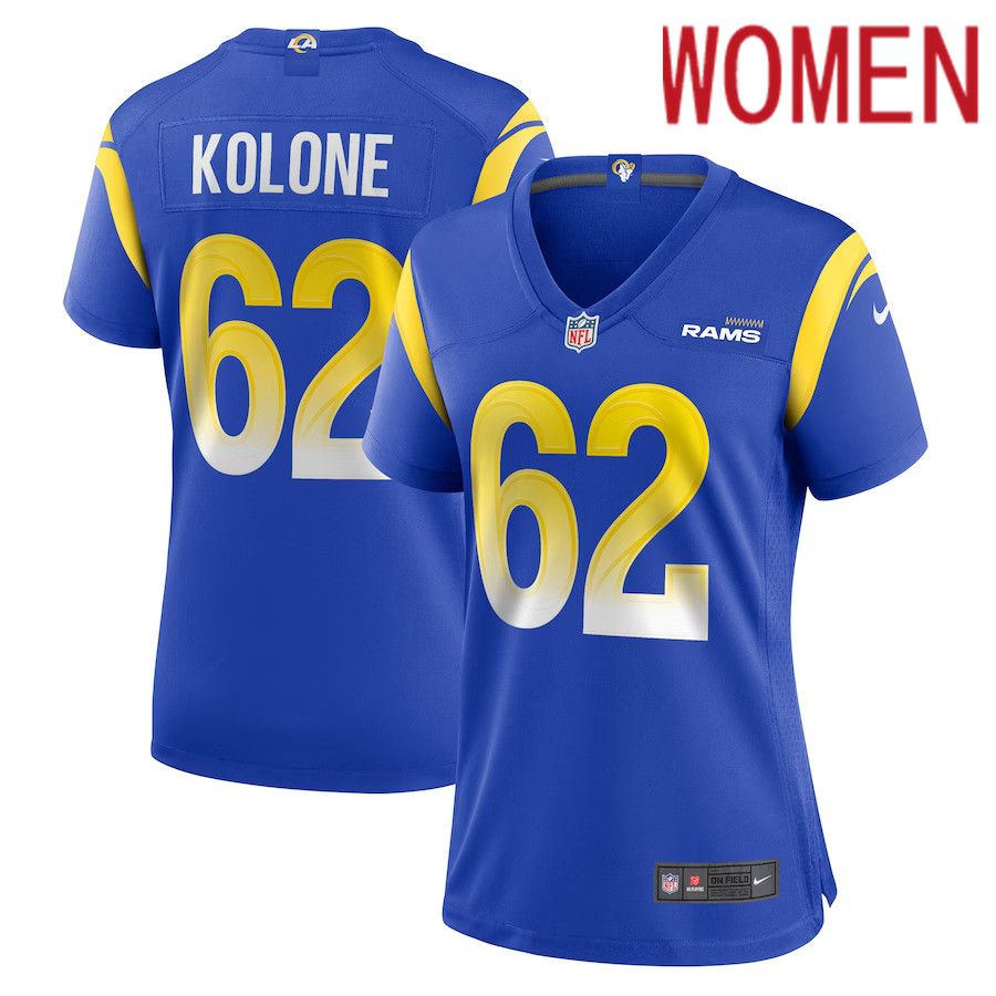 Women Los Angeles Rams #62 Jeremiah Kolone Nike Royal Team Game Player NFL Jersey->women nfl jersey->Women Jersey